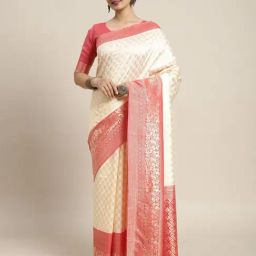 Saree Mall White & Red Woven Saree With Unstitched Blouse-picture-38