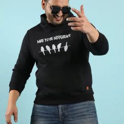 Instafab Plus Black Cotton Regular fit Printed Plus Size Hooded Sweatshirt-image-94
