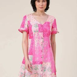 Fabindia Pink Cotton Linen Printed A-Line Dress-image-97