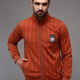 Showoff Rust Cotton Regular Fit Checks Sweatshirt-17