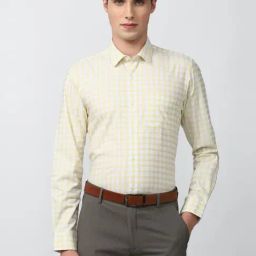 Peter England Yellow Slim Fit Checks Shirt-image-11