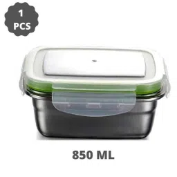 Femora High Steel Rectangular Lunch Box with Air Tight Lid (850 ml) - Set of 1 image 1