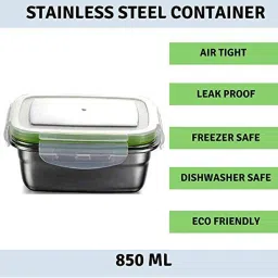 Femora High Steel Rectangular Lunch Box with Air Tight Lid (850 ml) - Set of 1 image 3