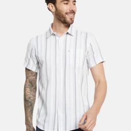 Mettle Charcoal Cotton Regular Fit Striped Shirt-picture-2