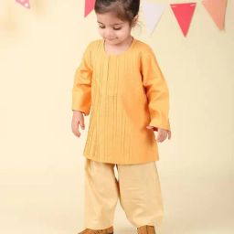 Fabindia Yellow Viscose Silk Kurta Set-image-1