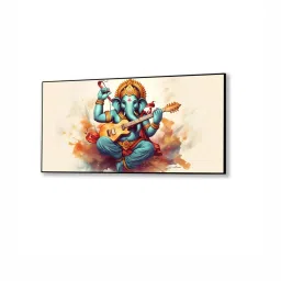 Nestroots Multicolor Canvas Ganesha Jamming With Joyful Strings Wall Painting - Single Frame image 2