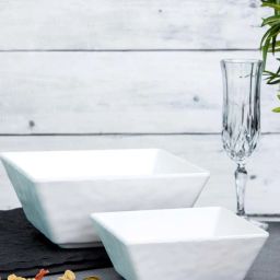 Servewell Hammered White Melamine Square Matte 2 Serving Bowl image 5