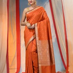 Desh Bidesh Orange Silk Zari Saree With Blouse-picture-34