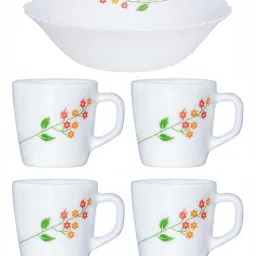 Cello White Opalware 4 Ricca Mug & 1 Bowl  (0.18 L) image 2