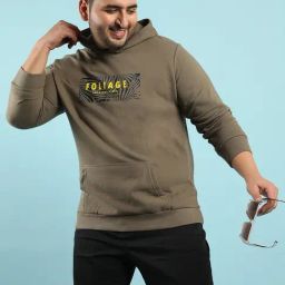 Instafab Plus Green Cotton Regular fit Printed Plus Size Hooded Sweatshirt-image-92