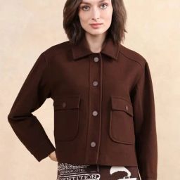 RAREISM Brown Tweed Solid Long Sleeves Jacket-picture-41