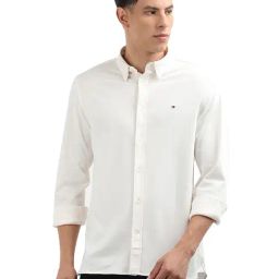 TOMMY HILFIGER White Cotton Regular Fit Solid Shirt-image-73