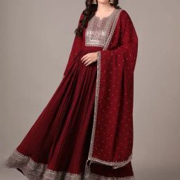 Vaamsi Maroon Georgette Embellished Anarkali Kurta With Dupatta-32