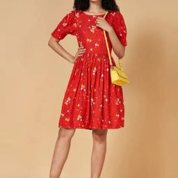 YU by Pantaloons Rust Floral Print A-Line Dress-image-8