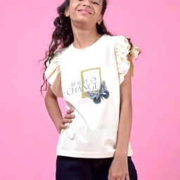 Crimsoune Club Girls Cream Graphic T-Shirt-image-74