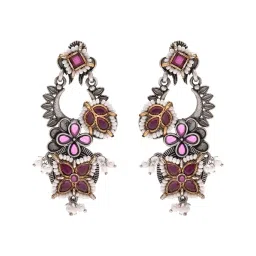 Priyaasi Floral Ruby and Pearl Dangler Earrings image 2