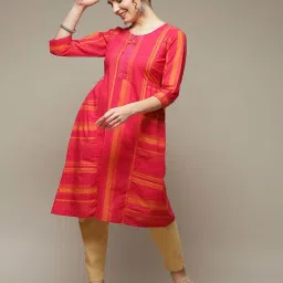 Rangriti Fuchsia Cotton Printed A Line Kurta image 5
