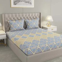 Raymond Home Shubham Blue & Brown 120 TC Cotton King Bedsheet with 2 Pillow Covers-image-76