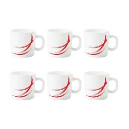 Borosil Red Stella White Opalware Cup Set - 6-Pieces-23