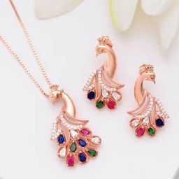 Zavya 925 Silver Radiant Peacock Rose Gold Plated Jewellery Set For Women-image-91