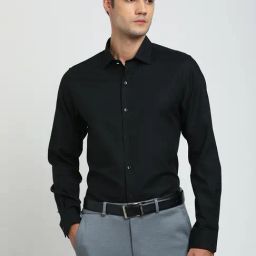 Turtle Dark Blue Cotton Slim Fit Jacquard Formal Shirt-picture-41
