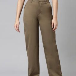 Zheia Brown Polyster Straight Fit Casual Trousers-image-61