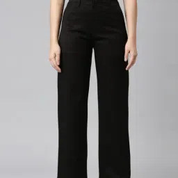 Zheia Black Polyster Straight Fit Casual Trousers-picture-42