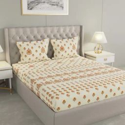 Raymond Home Shubham Beige 120 TC Cotton King Bedsheet with 2 Pillow Covers-image-66