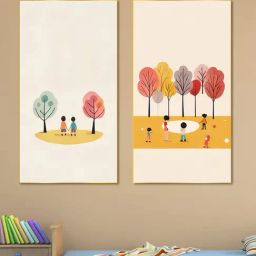 Nestroots Children's Joyful Outdoor Playtime Gold Frame Solid Canvas Wall Painting - Set of 2-2