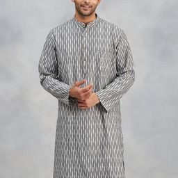Fabindia Striped Band Collar Cotton Straight Kurta-picture-58