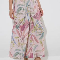 Zuba by Westside Dusty Pink Foliage Printed Palazzos-image-47