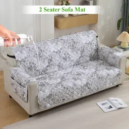 HOKIPO Grey & White Printed Waterproof 2 Seater Sofa Cover With Arms-16