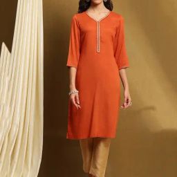 Biba Orange Rayon Solid 3/4th Sleeve Kurta-image-54