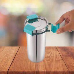 Magnus Silver & Turquoise Green Stainless Steel Tumbler with Clip Lock Lid (350ml)-5