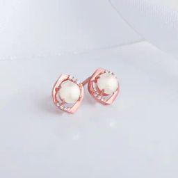 GIVA 92.5 Sterling Silver Rose Gold Pearl-fect Stud Earrings-image-5