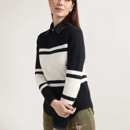 GANT Navy & White Color-Block Pullover image 3