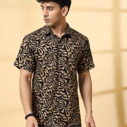 Rigo Black & Mastard Rayon Printed Shirt-image-65