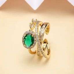Karatcart Gold Plated Green Cubic Zirconia Studded Zig-Zag Design Women's Finger Ring-image-7