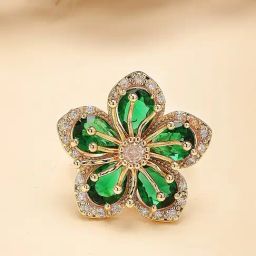 Karatcart Gold Plated Green Cubic Zirconia Studded Floral Design Women's Cocktail Ring-image-43