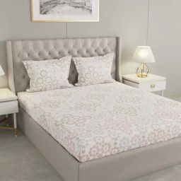 Raymond Home Shubham White & Pink 120 TC Cotton King Bedsheet with 2 Pillow Covers-image-85