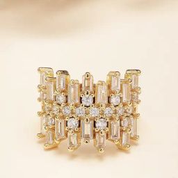 Karatcart Gold Plated Cubic Zirconia Studded Cluster Women's Ring-image-28
