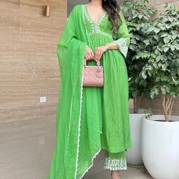 Anni Designer V-Neck Thread Work Empire Style Anarkali Kurta With Palazzo & Dupatta-picture-35