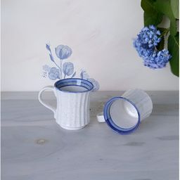 FREEDOM TREE White & Blue Hand Painted Printed Ceramic Matte Mugs Set of Cups and Mugs-40