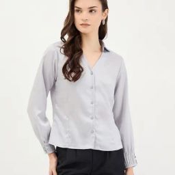 Elle Grey Pure Cotton Solid Shirts-image-38
