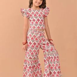 LilPicks Kids Multicolor Floral Print Top with Sharara-image-74