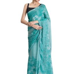 Navyasa By Liva Turquoise Floral Saree-image-16