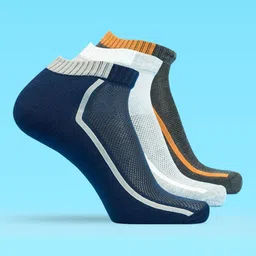 LUX MOZZE Men Pack Of 3 Assorted Cotton Stretchable Moisture Absorbent Ankle-Length Socks-image-75