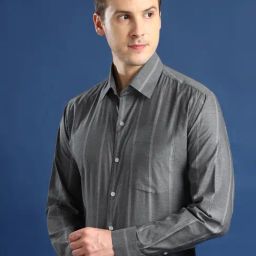 Hancock Grey Cotton Slim Fit Striped Shirt-image-36