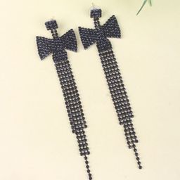 StyleCast Brass-Plated Rhinestone Studded Tasselled Contemporary Drop Earrings-image-92
