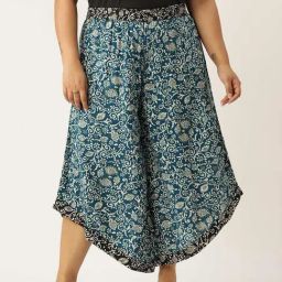 theRebelinme Teal Floral Print Relaxed Fit High Rise Plus Size Culottes-image-55